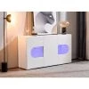 MERKMAK Buffet 150 X 40 X 81 Cm Blanc Brillant Eclairage LED Variable 3 Espaces Avec Panneaux De Porte Pour Salon Et Salle A Manger