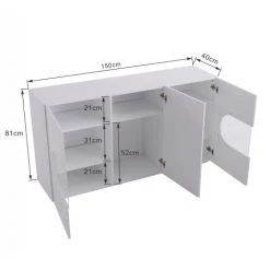 MERKMAK Buffet 150 X 40 X 81 Cm Blanc Brillant Eclairage LED Variable 3 Espaces Avec Panneaux De Porte Pour Salon Et Salle A Manger -Buffet et enfilade Soldes 54079941 2