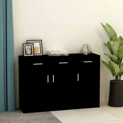 Hommoo Buffet Noir 110x30x75 Cm Agglomere 2 Hommoo Buffet Noir 110x30x75 Cm Agglomere – Image 2