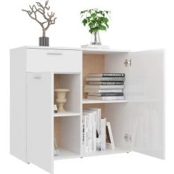 Hommoo Buffet Blanc Brillant 80x36x75 Cm Agglomere -Buffet et enfilade Soldes 54151603 4