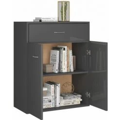 Hommoo Buffet Gris Brillant 60x30x75 Cm Agglomere -Buffet et enfilade Soldes 54152645 5