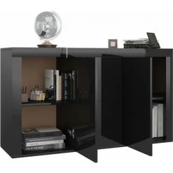 Hommoo Buffet Noir Brillant 120x36x69 Cm Agglomere -Buffet et enfilade Soldes 54152791 4