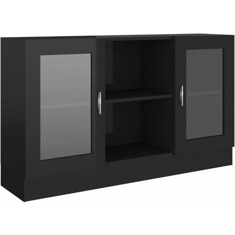 Hommoo Armoire A Vitrine Noir Brillant 120x30,5x70 Cm Agglomere 2 Hommoo Armoire A Vitrine Noir Brillant 120x30,5x70 Cm Agglomere – Image 2