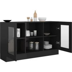 Hommoo Armoire A Vitrine Noir Brillant 120x30,5x70 Cm Agglomere 8 Hommoo Armoire A Vitrine Noir Brillant 120x30,5x70 Cm Agglomere -Buffet et enfilade Soldes 54152882 4