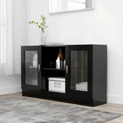 Hommoo Armoire A Vitrine Noir 120x30,5x70 Cm Agglomere