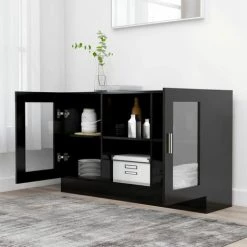 Hommoo Armoire A Vitrine Noir 120x30,5x70 Cm Agglomere -Buffet et enfilade Soldes 54153069 3
