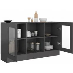 Hommoo Armoire A Vitrine Gris Brillant 120x30,5x70 Cm Agglomere 8 Hommoo Armoire A Vitrine Gris Brillant 120x30,5x70 Cm Agglomere -Buffet et enfilade Soldes 54153074 4
