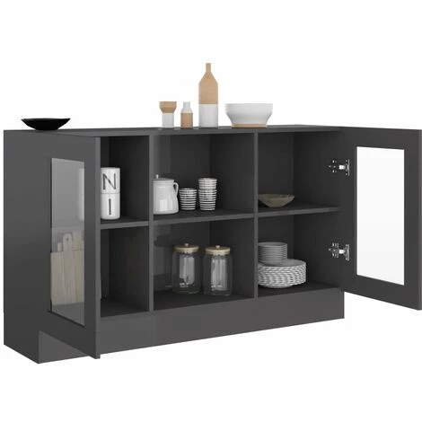 Hommoo Armoire A Vitrine Gris Brillant 120x30,5x70 Cm Agglomere 4 Hommoo Armoire A Vitrine Gris Brillant 120x30,5x70 Cm Agglomere – Image 4