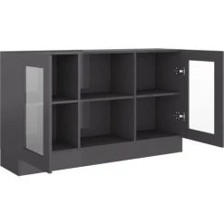 Hommoo Armoire A Vitrine Gris Brillant 120x30,5x70 Cm Agglomere 9 Hommoo Armoire A Vitrine Gris Brillant 120x30,5x70 Cm Agglomere -Buffet et enfilade Soldes 54153074 5