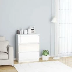 Hommoo Buffet Blanc Brillant 6 X33,5x76 Cm Agglomere