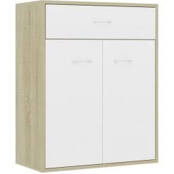 Hommoo Buffet Blanc Et Chene Sonoma 60x30x75 Cm Agglomere -Buffet et enfilade Soldes 54168003 2
