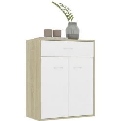 Hommoo Buffet Blanc Et Chene Sonoma 60x30x75 Cm Agglomere -Buffet et enfilade Soldes 54168003 5