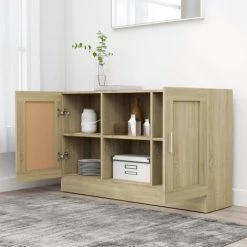 Hommoo Buffet Chene Sonoma 120x30,5x70 Cm Agglomere -Buffet et enfilade Soldes 54168128 3