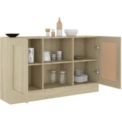 Hommoo Buffet Chene Sonoma 120x30,5x70 Cm Agglomere -Buffet et enfilade Soldes 54168128 4
