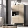 CAESAROO Buffet De Salon 135 Cm Abby Graphite Et Naturel Avec Trois Portes | Graphite Et Naturel