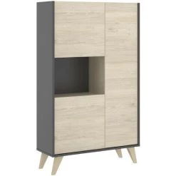 CAESAROO Buffet De Salon 135 Cm Abby Graphite Et Naturel Avec Trois Portes | Graphite Et Naturel -Buffet et enfilade Soldes 54287902 3