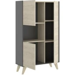 CAESAROO Buffet De Salon 135 Cm Abby Graphite Et Naturel Avec Trois Portes | Graphite Et Naturel -Buffet et enfilade Soldes 54287902 4