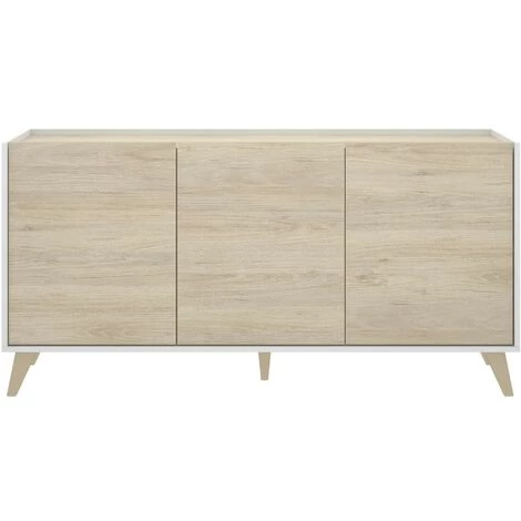 CAESAROO Buffet De Salon 155 Cm Abby Blanc Mat Et Naturel Avec Trois Portes | Blanc Et Naturel 3 CAESAROO Buffet De Salon 155 Cm Abby Blanc Mat Et Naturel Avec Trois Portes | Blanc Et Naturel – Image 3