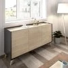 CAESAROO Buffet De Salon 155 Cm Abby Graphite Et Naturel Avec Trois Portes | Graphite Et Naturel
