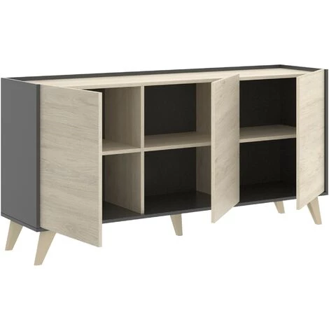 CAESAROO Buffet De Salon 155 Cm Abby Graphite Et Naturel Avec Trois Portes | Graphite Et Naturel 4 CAESAROO Buffet De Salon 155 Cm Abby Graphite Et Naturel Avec Trois Portes | Graphite Et Naturel â Image 4
