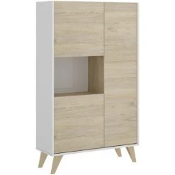 CAESAROO Buffet De Salon 135 Cm Abby Blanc Mat Et Naturel Avec Trois Portes | Blanc Et Naturel -Buffet et enfilade Soldes 54287929 3