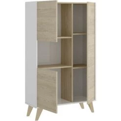 CAESAROO Buffet De Salon 135 Cm Abby Blanc Mat Et Naturel Avec Trois Portes | Blanc Et Naturel -Buffet et enfilade Soldes 54287929 4