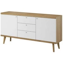BESTMOBILIER Ava - Buffet Bas - Bois Et Blanc - 160 Cm - Style Scandinave Couleur - Bois / Blanc - Bois / Blanc