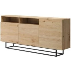 BESTMOBILIER Kyle - Buffet Bas - Bois Et Métal Noir - 180 Cm - Style Industriel Couleur - Bois - Bois