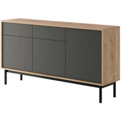 BESTMOBILIER Malo - Buffet Bas - Bois Et Gris - 154 Cm - Style Industriel Couleur - Bois / Gris - Bois / Gris