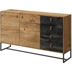 BESTMOBILIER Azra - Buffet Bas - Bois Et Noir - 153 Cm - Style Industriel Couleur - Bois / Gris - Bois / Gris