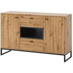 BESTMOBILIER Odin - Buffet Bas - Bois Et Métal Noir - 135 Cm - Style Industriel Couleur - Bois - Bois