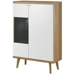 BESTMOBILIER Ava - Buffet Haut - Bois Et Blanc - 90 Cm - Style Scandinave Couleur - Bois / Blanc - Bois / Blanc