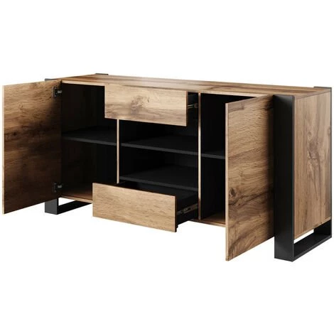 BESTMOBILIER Willow - Buffet Bas - Bois Et Gris - 164 Cm - Style Industriel Couleur - Bois / Gris - Bois / Gris 2 BESTMOBILIER Willow - Buffet Bas - Bois Et Gris - 164 Cm - Style Industriel Couleur - Bois / Gris - Bois / Gris – Image 2