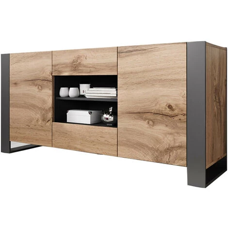 BESTMOBILIER Willow - Buffet Bas - Bois Et Gris - 164 Cm - Style Industriel Couleur - Bois / Gris - Bois / Gris 5 BESTMOBILIER Willow - Buffet Bas - Bois Et Gris - 164 Cm - Style Industriel Couleur - Bois / Gris - Bois / Gris – Image 5