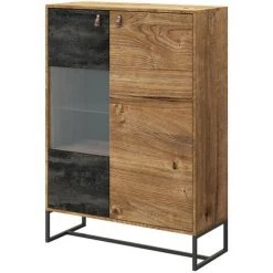 BESTMOBILIER Azra - Buffet Haut - Bois Et Noir - 93 Cm - Style Industriel Couleur - Bois / Gris - Bois / Gris