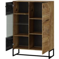 BESTMOBILIER Azra - Buffet Haut - Bois Et Noir - 93 Cm - Style Industriel Couleur - Bois / Gris - Bois / Gris 5 BESTMOBILIER Azra - Buffet Haut - Bois Et Noir - 93 Cm - Style Industriel Couleur - Bois / Gris - Bois / Gris -Buffet et enfilade Soldes 54347735 2
