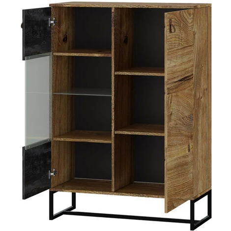 BESTMOBILIER Azra - Buffet Haut - Bois Et Noir - 93 Cm - Style Industriel Couleur - Bois / Gris - Bois / Gris 2 BESTMOBILIER Azra - Buffet Haut - Bois Et Noir - 93 Cm - Style Industriel Couleur - Bois / Gris - Bois / Gris – Image 2