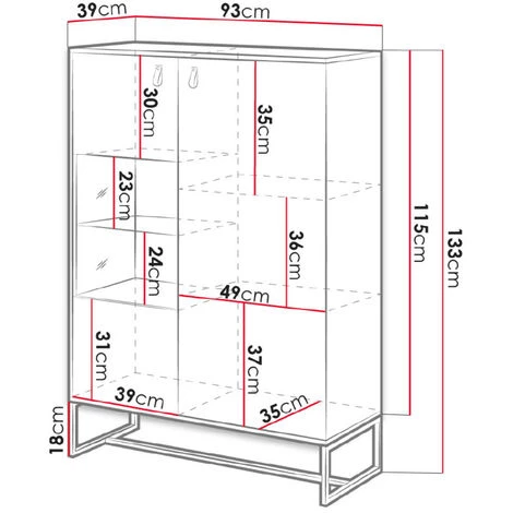 BESTMOBILIER Azra - Buffet Haut - Bois Et Noir - 93 Cm - Style Industriel Couleur - Bois / Gris - Bois / Gris 4 BESTMOBILIER Azra - Buffet Haut - Bois Et Noir - 93 Cm - Style Industriel Couleur - Bois / Gris - Bois / Gris – Image 4