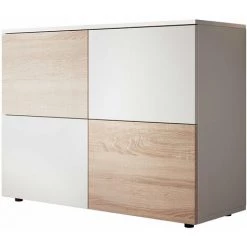 DESIGN AMEUBLEMENT Buffet Bahut 4 Portes | 90 X 68 X 34cm | Couleur Blanc Et Sonoma Finition Mat | Meuble De Rangement | Modèle ZOEL - Blanc