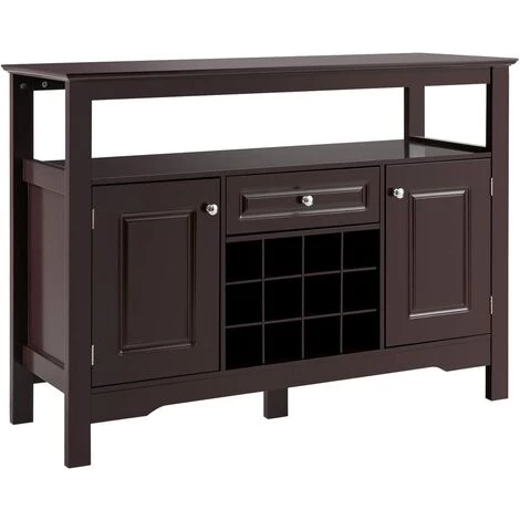 COSTWAY Buffet De Cuisine, Avec Casier à Vin, Etagères, 1 Tiroir Et 2 Armoires, 117 X 40,5 X 82,5 CM Café 1 COSTWAY Buffet De Cuisine, Avec Casier à Vin, Etagères, 1 Tiroir Et 2 Armoires, 117 X 40,5 X 82,5 CM Café