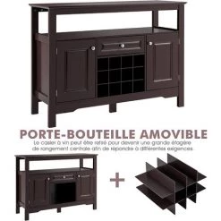 COSTWAY Buffet De Cuisine, Avec Casier à Vin, Etagères, 1 Tiroir Et 2 Armoires, 117 X 40,5 X 82,5 CM Café 8 COSTWAY Buffet De Cuisine, Avec Casier à Vin, Etagères, 1 Tiroir Et 2 Armoires, 117 X 40,5 X 82,5 CM Café -Buffet et enfilade Soldes 54466843 4