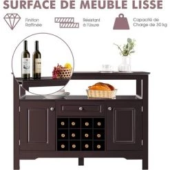 COSTWAY Buffet De Cuisine, Avec Casier à Vin, Etagères, 1 Tiroir Et 2 Armoires, 117 X 40,5 X 82,5 CM Café 9 COSTWAY Buffet De Cuisine, Avec Casier à Vin, Etagères, 1 Tiroir Et 2 Armoires, 117 X 40,5 X 82,5 CM Café -Buffet et enfilade Soldes 54466843 5