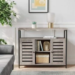 VASAGLE Meuble De Rangement, Buffet, Meuble De Cuisine, Avec Placard Et étagères, Portes à Persiennes, Pour Salle à Manger, Salon, Couloir, Chambre, Style Industriel, Grège Et Noir Par SONGMICS LSC079B02 - Grège Et Noir -Buffet et enfilade Soldes 54470537 2