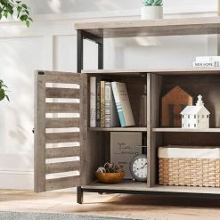 VASAGLE Meuble De Rangement, Buffet, Meuble De Cuisine, Avec Placard Et étagères, Portes à Persiennes, Pour Salle à Manger, Salon, Couloir, Chambre, Style Industriel, Grège Et Noir Par SONGMICS LSC079B02 - Grège Et Noir -Buffet et enfilade Soldes 54470537 4