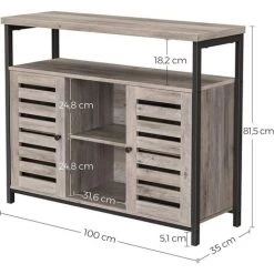 VASAGLE Meuble De Rangement, Buffet, Meuble De Cuisine, Avec Placard Et étagères, Portes à Persiennes, Pour Salle à Manger, Salon, Couloir, Chambre, Style Industriel, Grège Et Noir Par SONGMICS LSC079B02 - Grège Et Noir -Buffet et enfilade Soldes 54470537 5