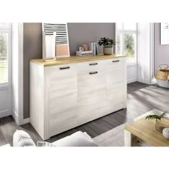CAESAROO Buffet De Salon 150 Cm Amelia Chêne Blanchi Et Chêne Clair Avec Trois Portes Et Un Tiroir | Chêne Blanchi Et Chêne Clair