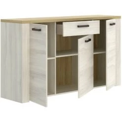 CAESAROO Buffet De Salon 150 Cm Amelia Chêne Blanchi Et Chêne Clair Avec Trois Portes Et Un Tiroir | Chêne Blanchi Et Chêne Clair -Buffet et enfilade Soldes 54569940 4