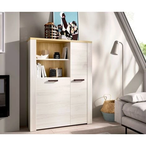 CAESAROO Buffet Haut 139 Cm Amelia Chêne Blanchi Et Chêne Clair Avec Deux Portes Et étagères | Chêne Blanchi Et Chêne Clair 1 CAESAROO Buffet Haut 139 Cm Amelia Chêne Blanchi Et Chêne Clair Avec Deux Portes Et étagères | Chêne Blanchi Et Chêne Clair