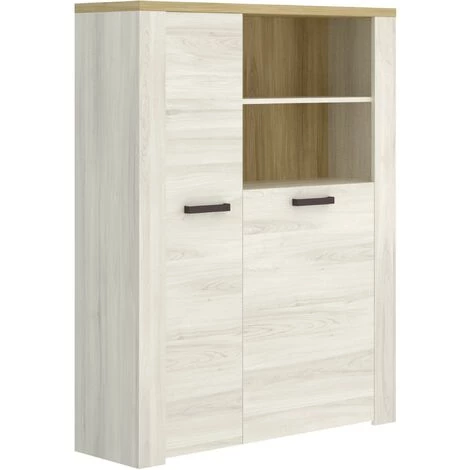 CAESAROO Buffet Haut 139 Cm Amelia Chêne Blanchi Et Chêne Clair Avec Deux Portes Et étagères | Chêne Blanchi Et Chêne Clair 3 CAESAROO Buffet Haut 139 Cm Amelia Chêne Blanchi Et Chêne Clair Avec Deux Portes Et étagères | Chêne Blanchi Et Chêne Clair – Image 3