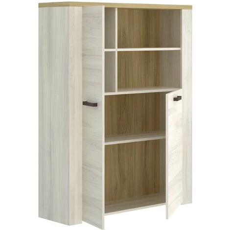 CAESAROO Buffet Haut 139 Cm Amelia Chêne Blanchi Et Chêne Clair Avec Deux Portes Et étagères | Chêne Blanchi Et Chêne Clair 4 CAESAROO Buffet Haut 139 Cm Amelia Chêne Blanchi Et Chêne Clair Avec Deux Portes Et étagères | Chêne Blanchi Et Chêne Clair – Image 4